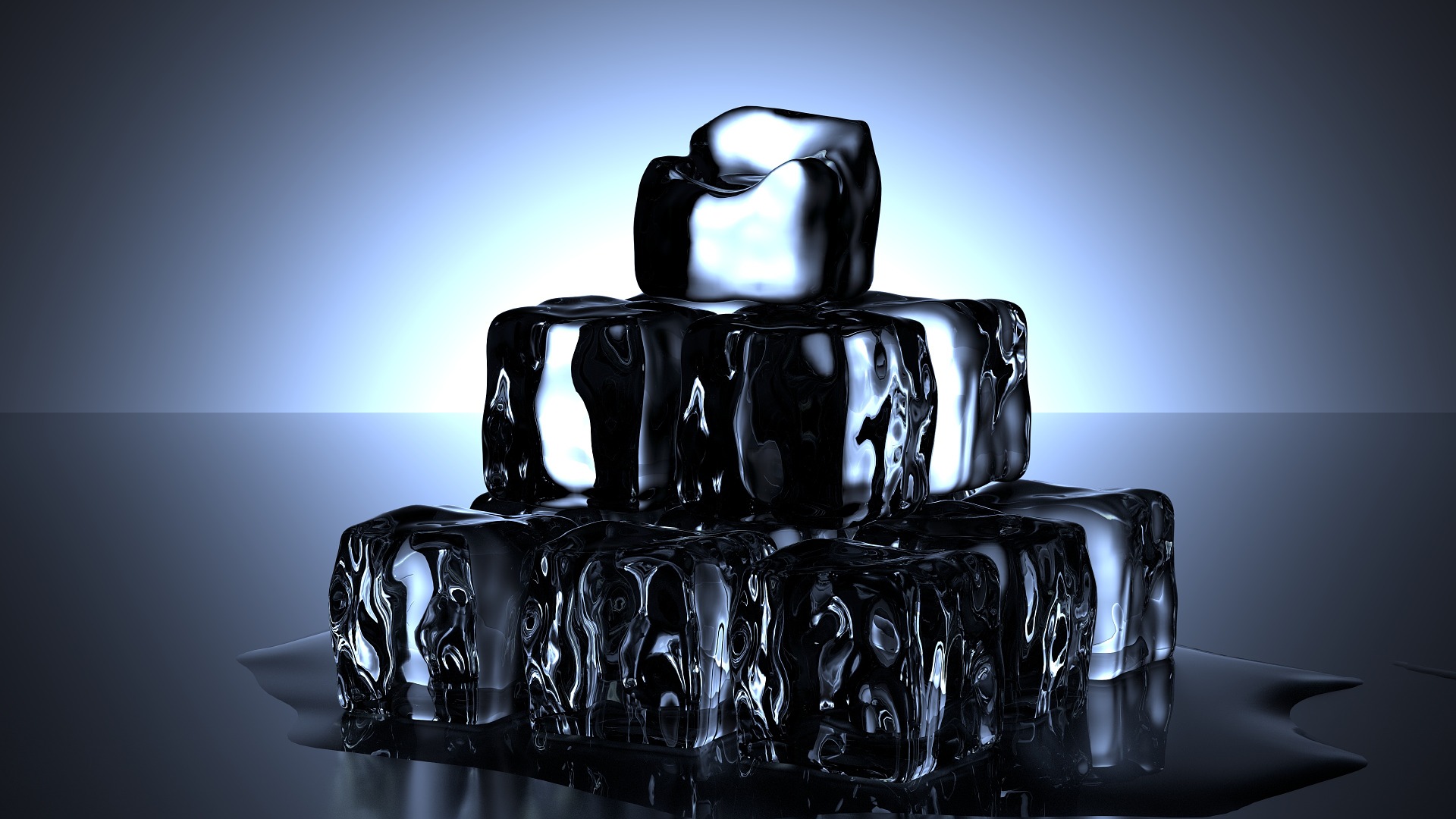 a pyramid of square ice cubes backlight with a white light