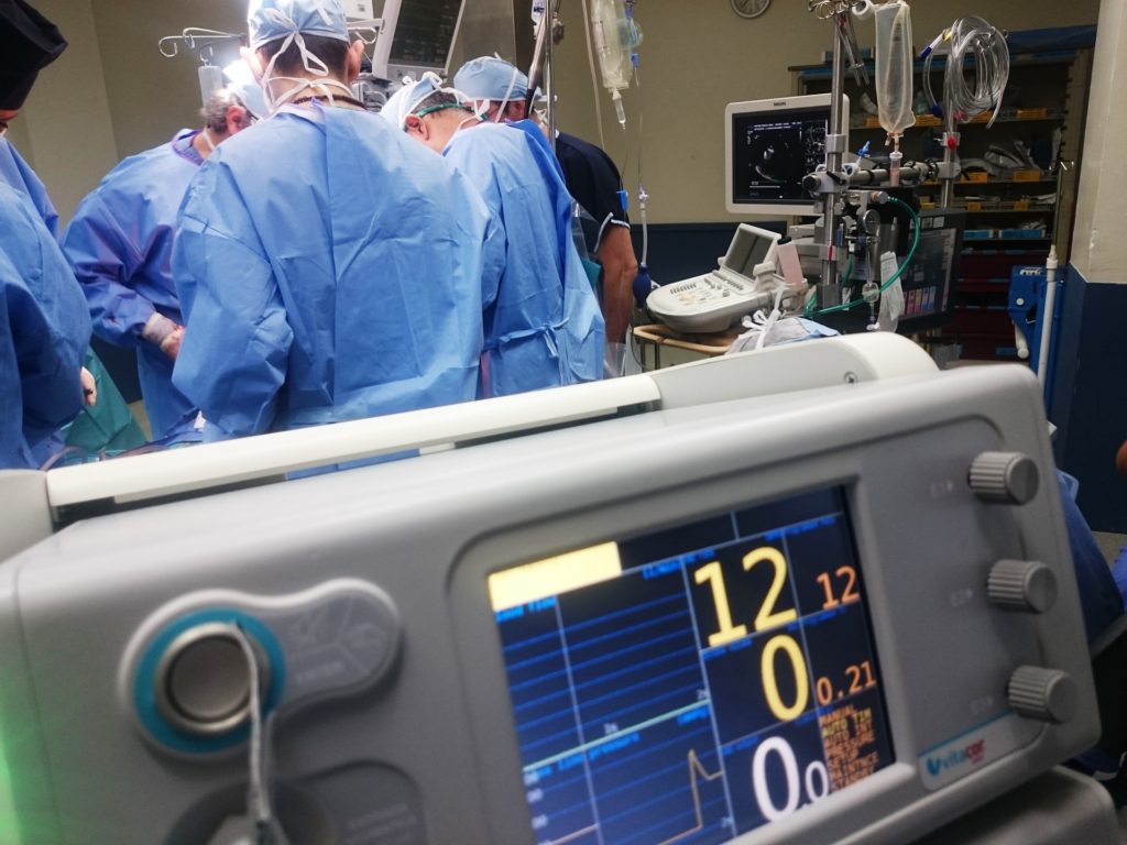 An operating room, representing a case seeking damages for breach of fiduciary duty from a medical researcher