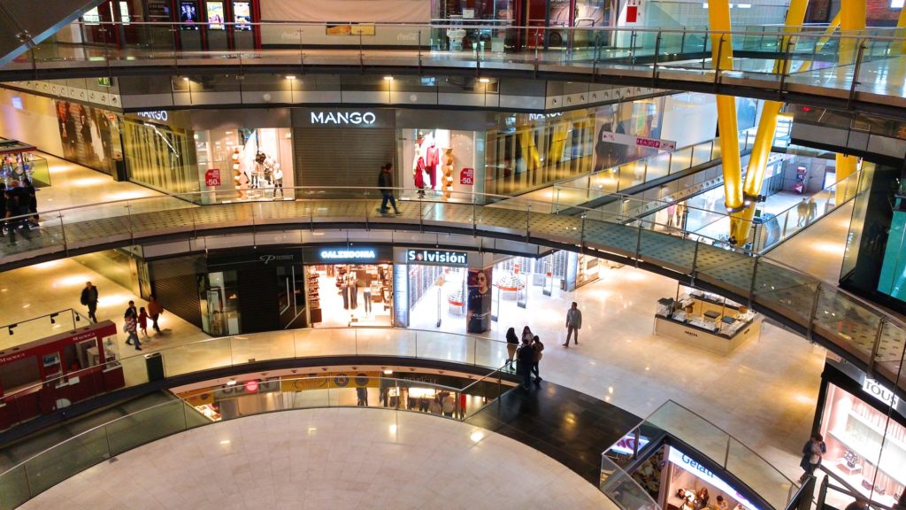 View from upper level of shopping mall, representing HBC dispute with shopping centre for unpaid rent and relief from forfeiture.