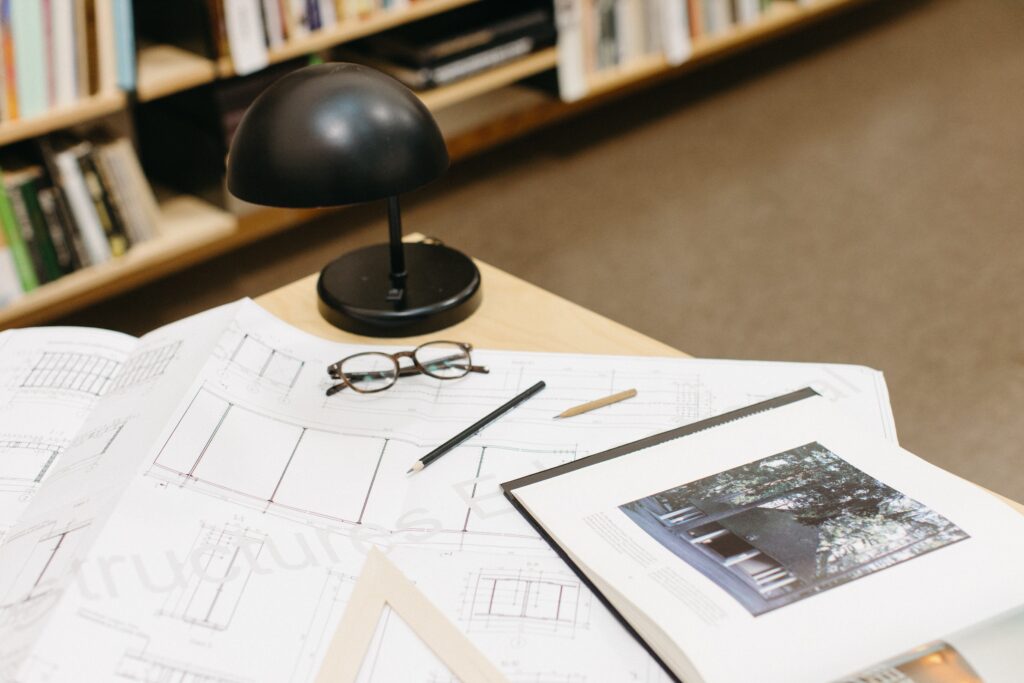 Architectural drawings representing commercial real estate litigation