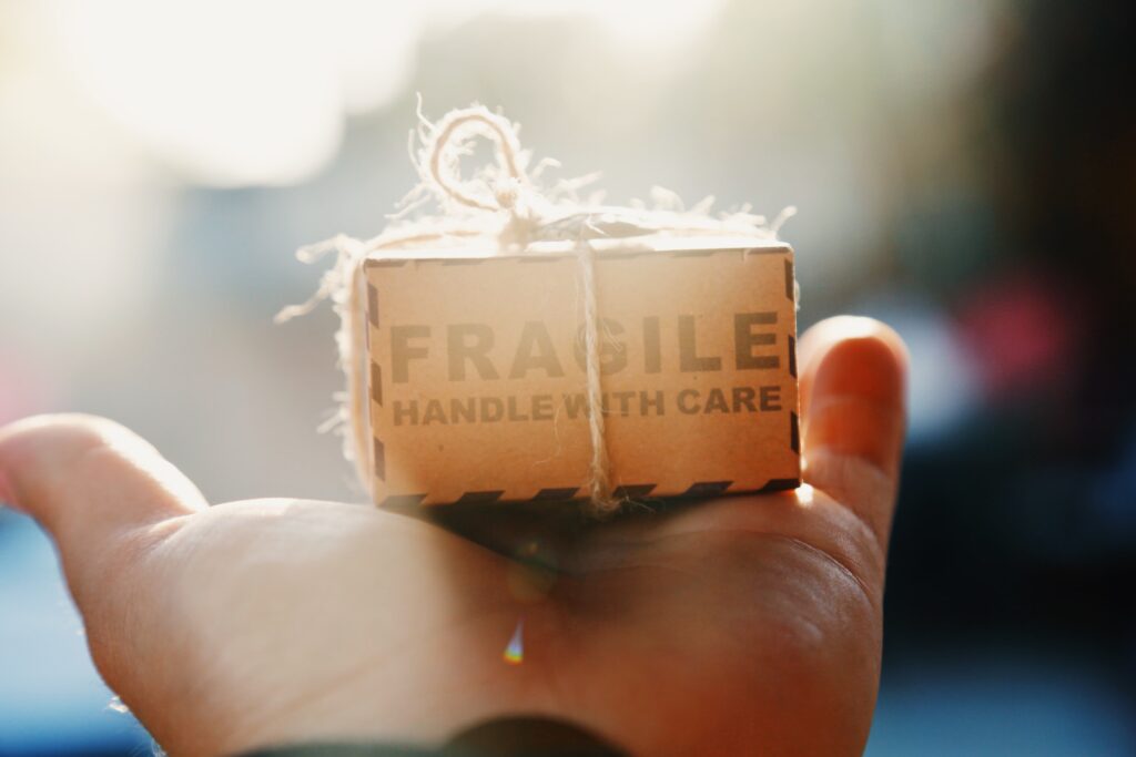 person holding fragile box
