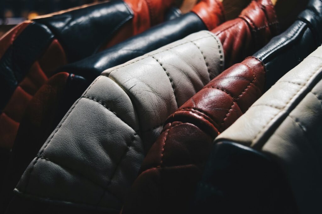 leather jackets hung in a row