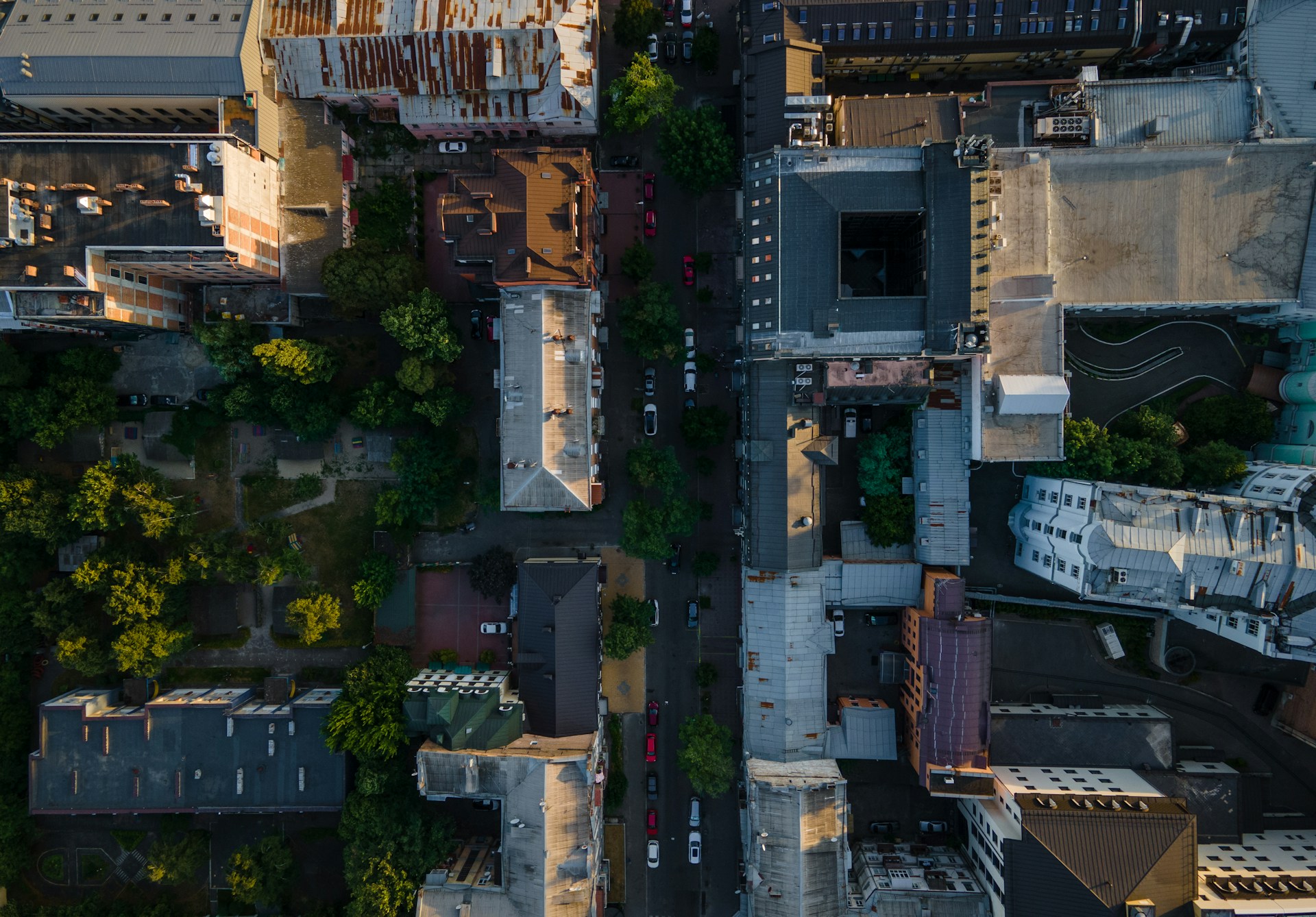 aerial view of a downtown city
