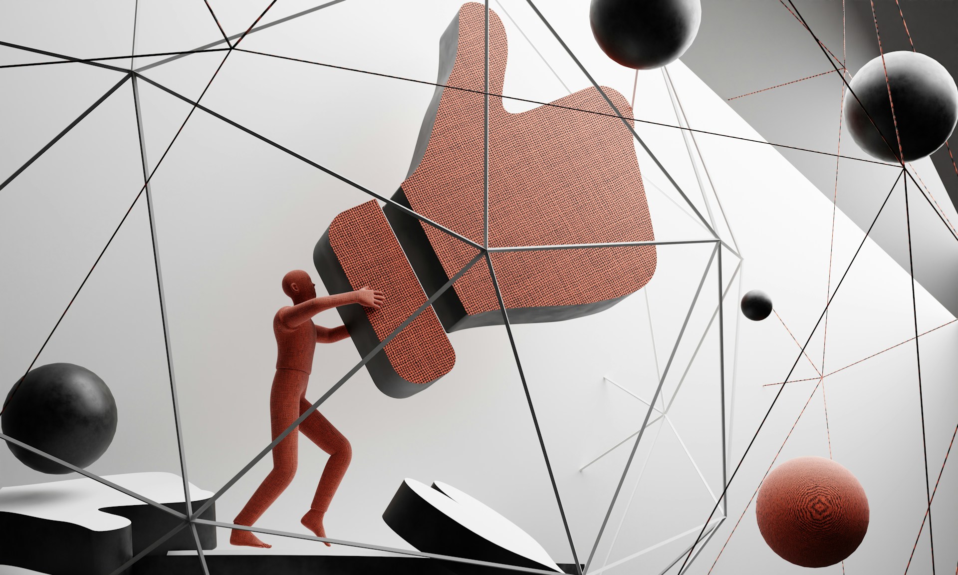 a person climing with a social media thumbs up icon