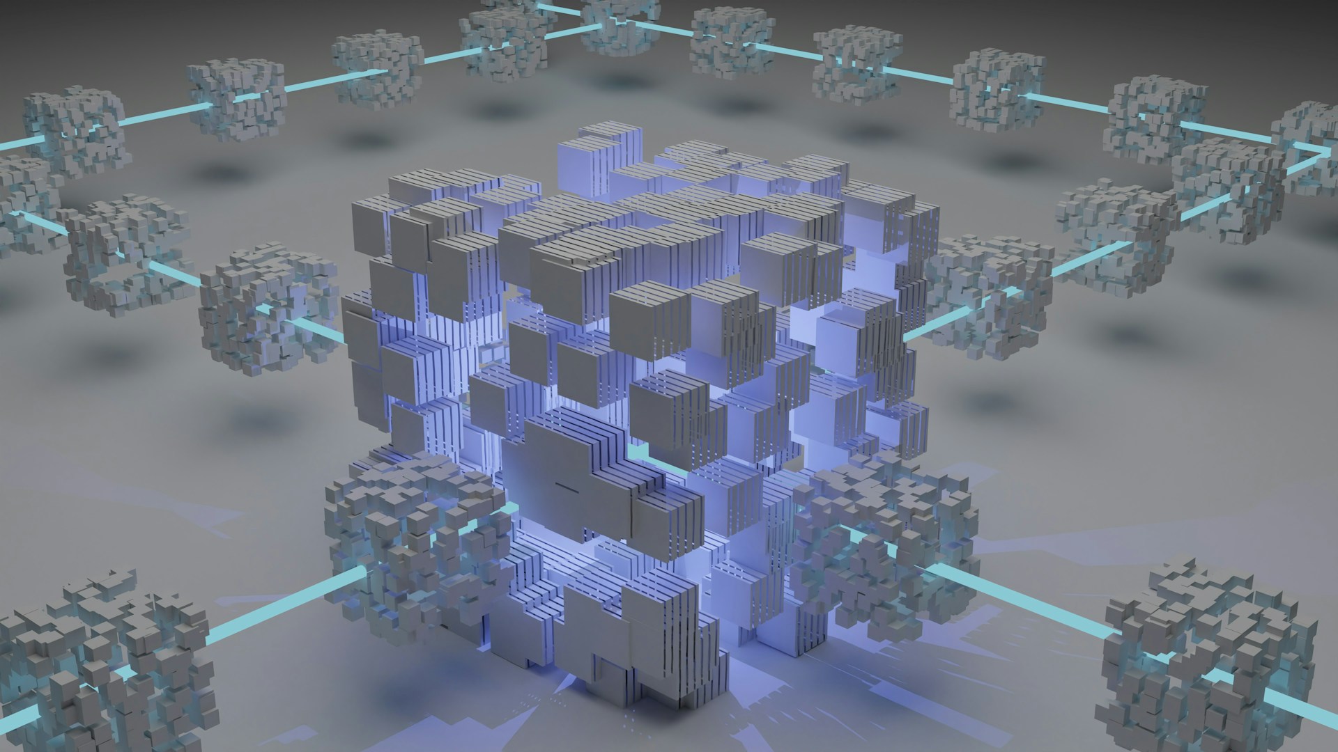 Computer-generated blocks in a blockchain representing smart contracts.