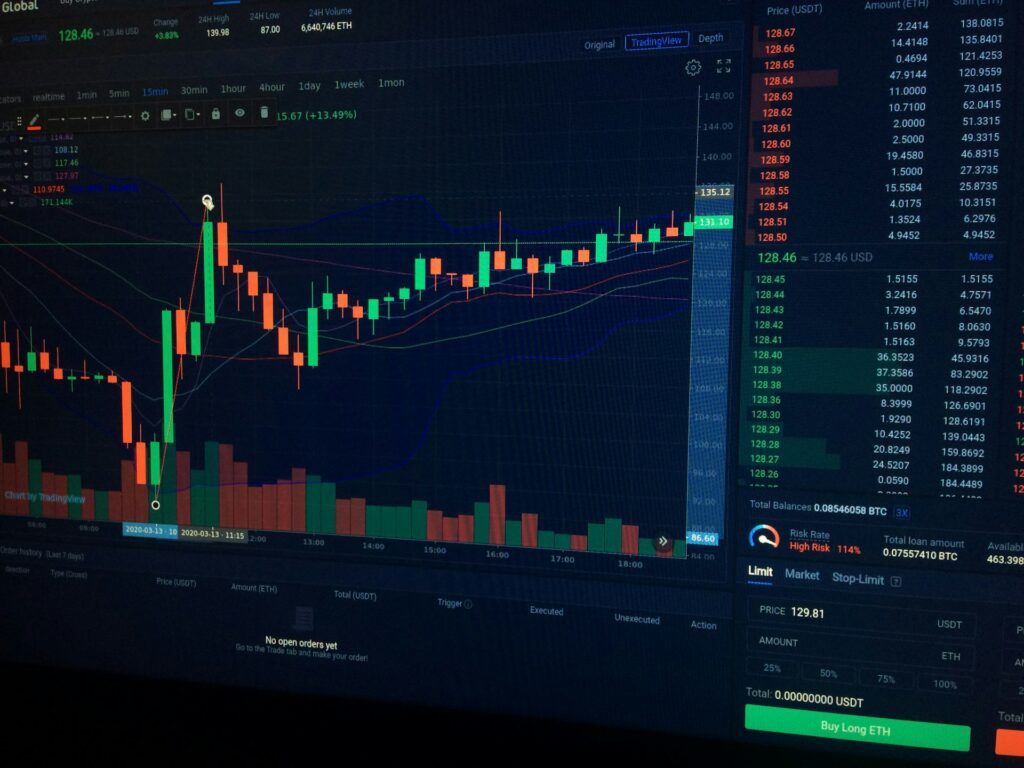 A close up of a computer screen, showing trading information with green and red bar graphs, representing unauthorized trading and investment churning.